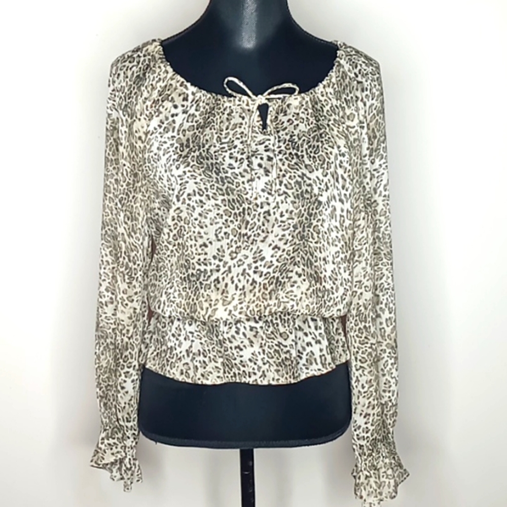Kay Celine Leopard Print Chiffon L/S Blouse - M
